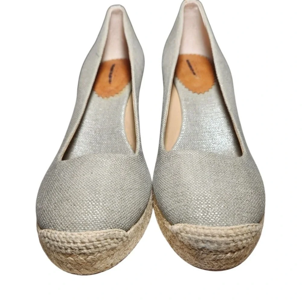 J Crew Espadrille Wedge Platform Metallic Canvas Cream Gold 9 Preppy Coquette